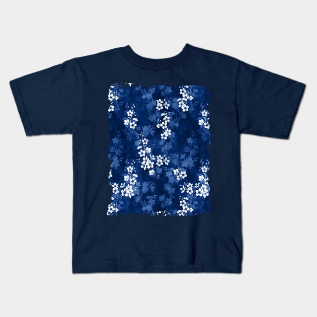 Sakura blossom in deep blue Kids T-Shirt by adenaJ